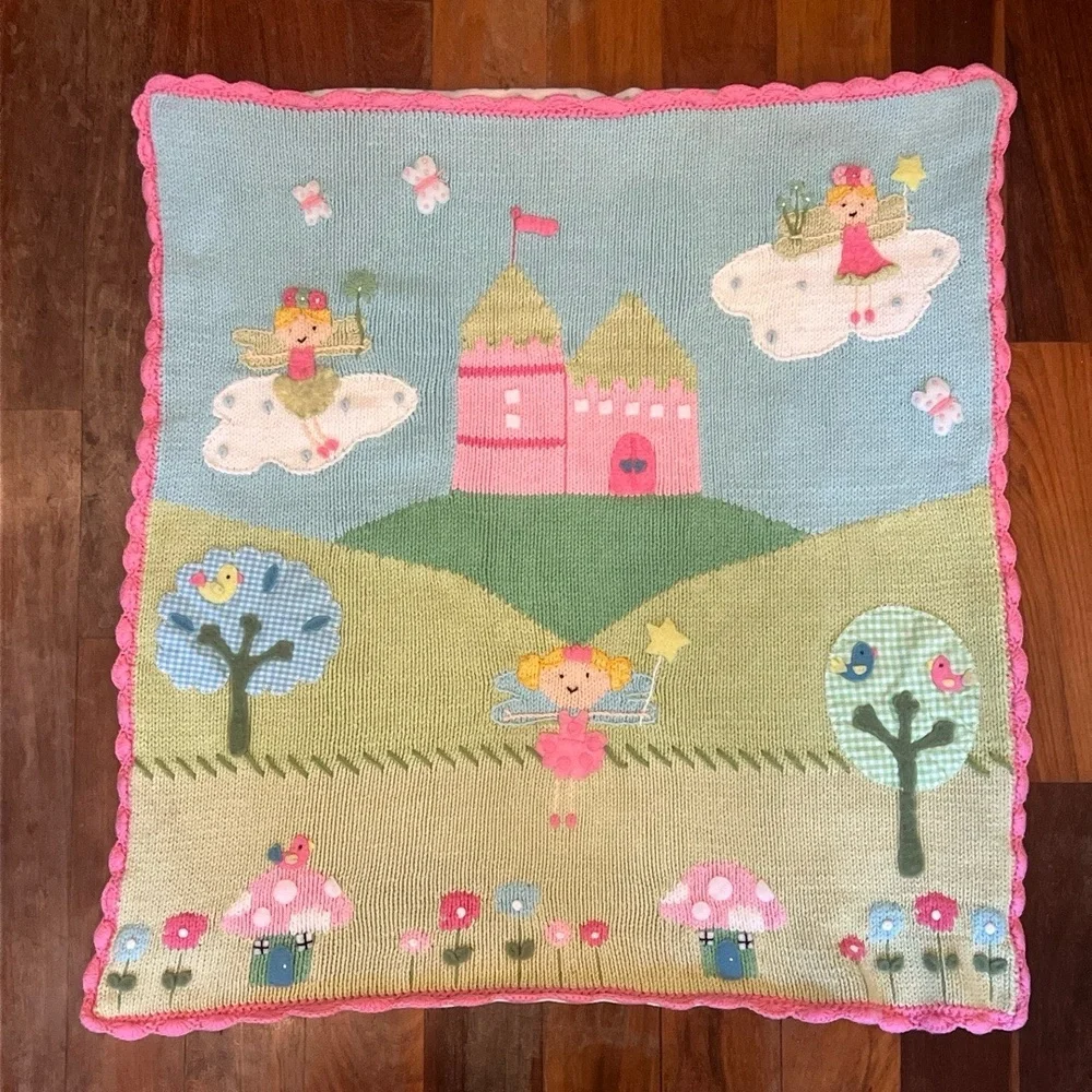 Art Walk Baby Blanket Multi-color Whimsical Fairy Tale 3D Applique Heirloom Cozy